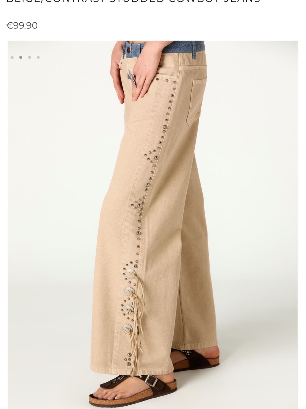 NICOLI Beige Studded Cowboy Jeans